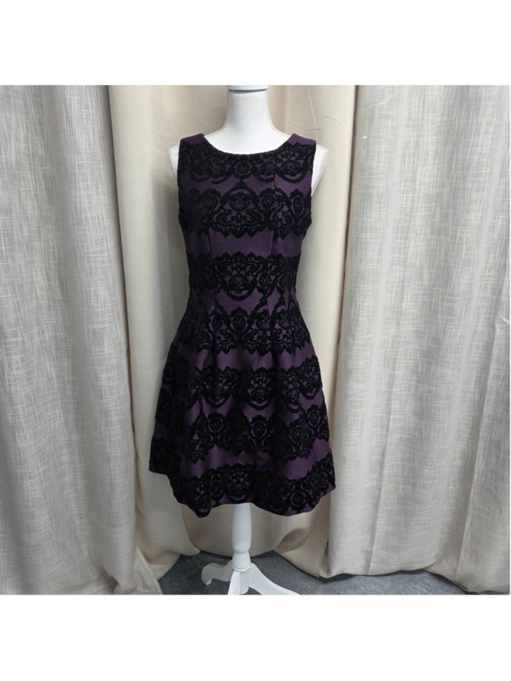 Gabby Skye Purple Black Velvet Fit and Flare Mini Dress Goth Alternative Size 10